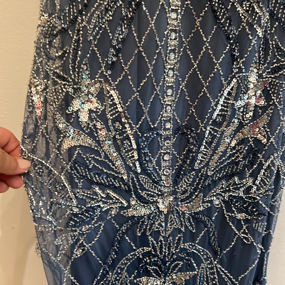 Brand new Aidan Mattox Womens Blue Beaded Off-The-Shoulder Evening Dress Gown - Picture 7 of 8